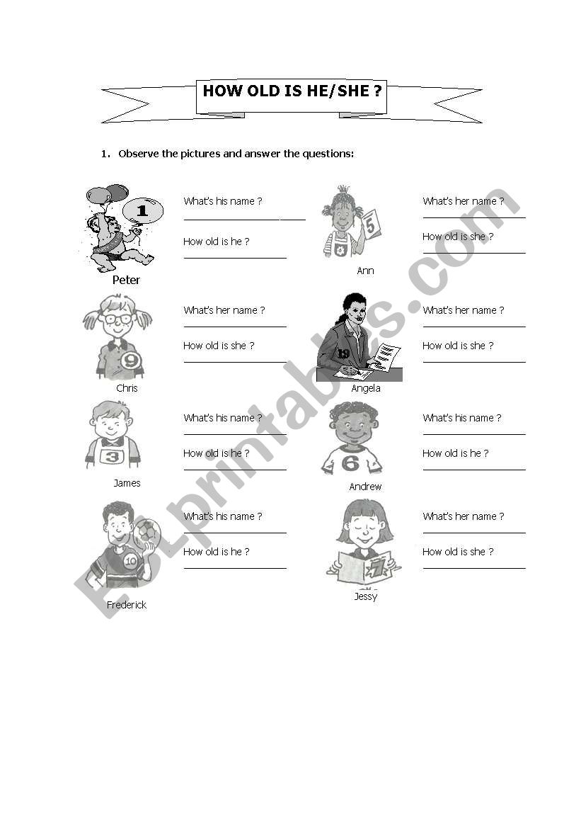How old is she/ he? worksheet How old is she/ he? worksheet