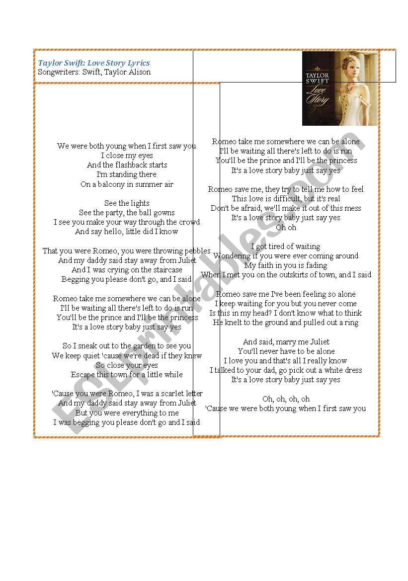 Taylor Swift song worksheet