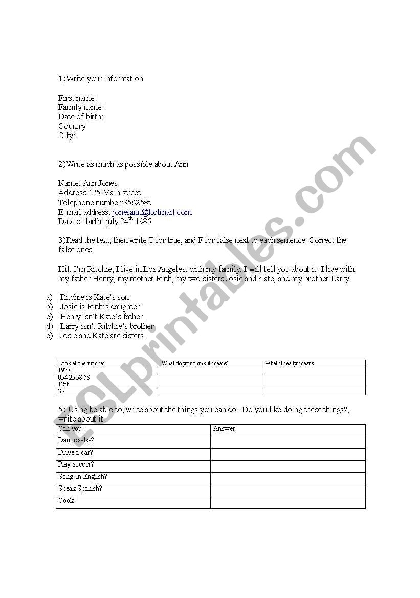 review for basaic levels worksheet