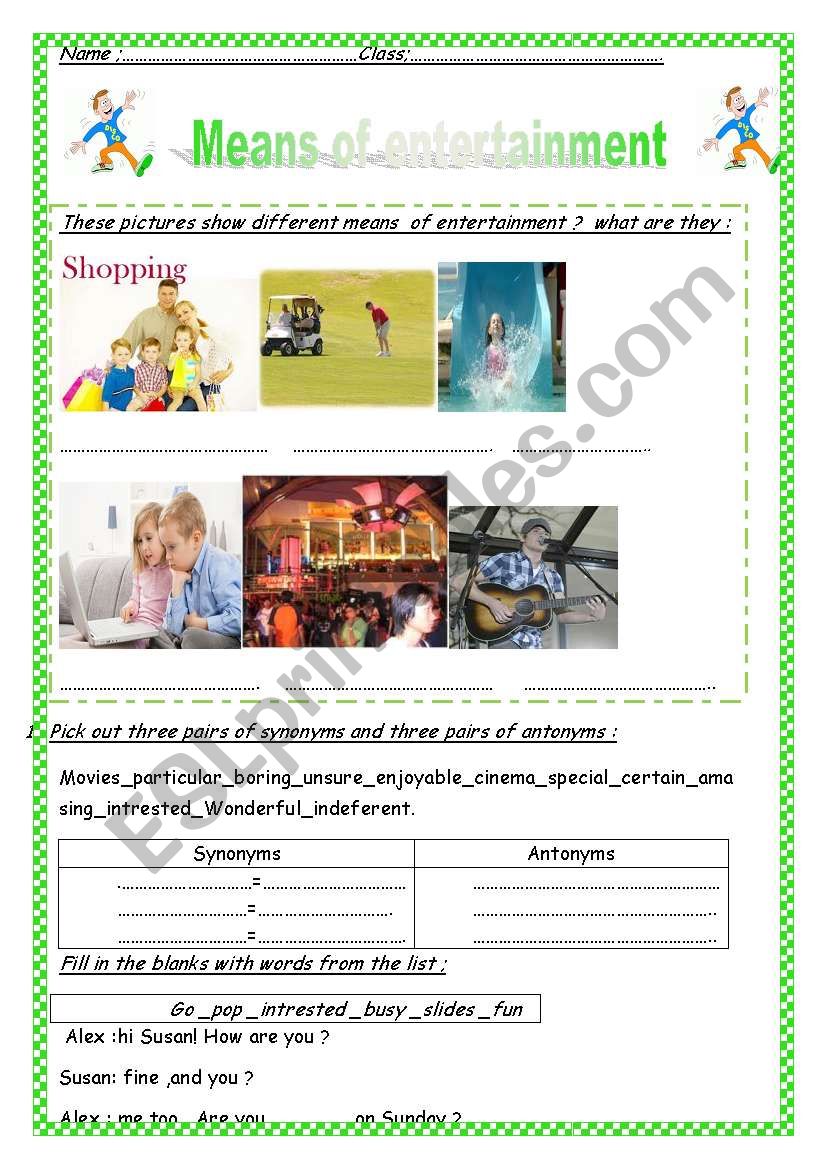 Means Of Entertainment  worksheet