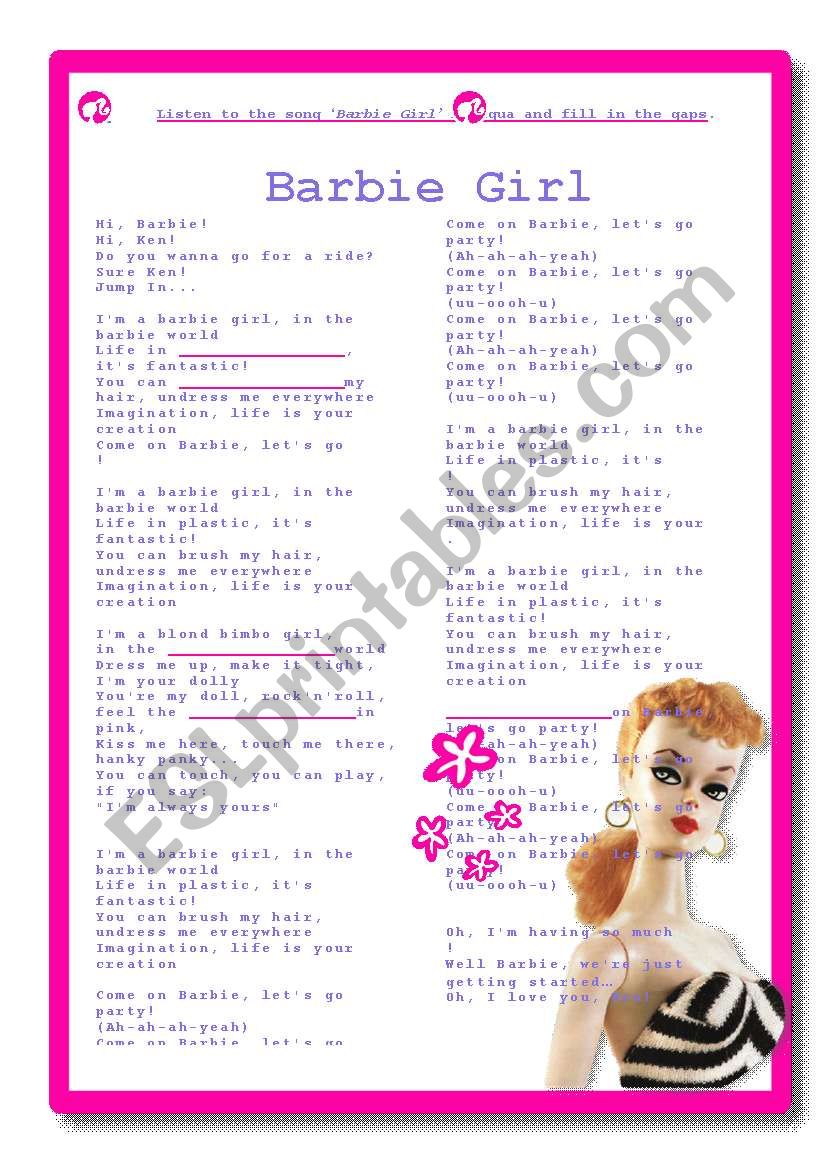 Barbie Girl worksheet