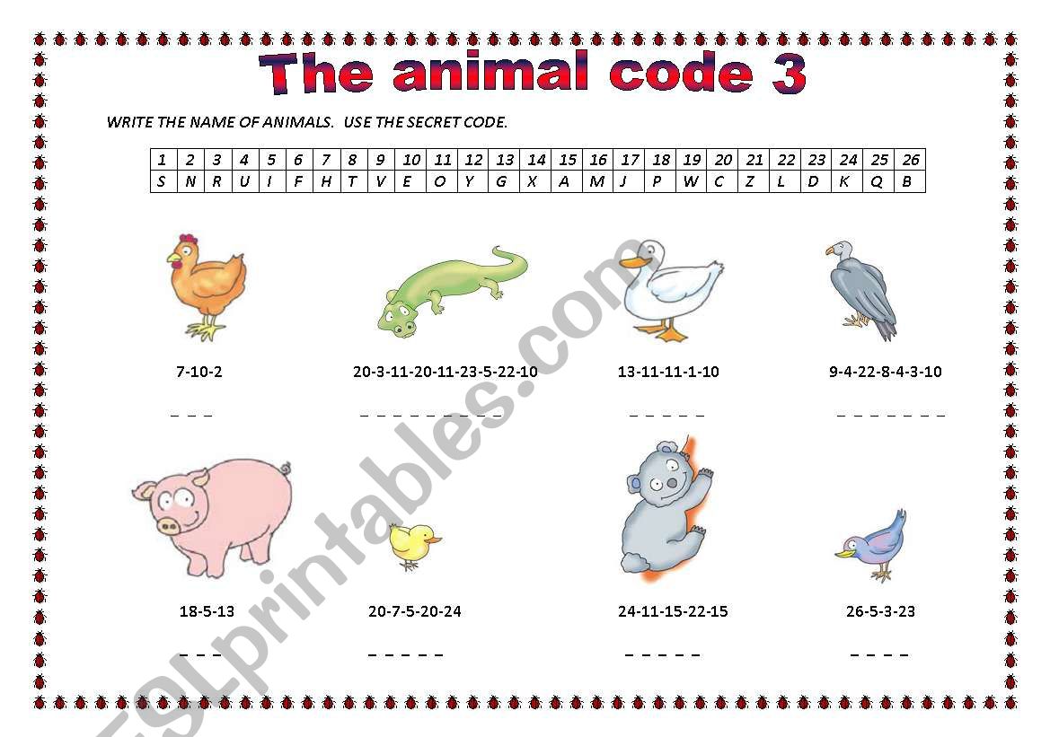 THE ANIMAL CODE 3 worksheet