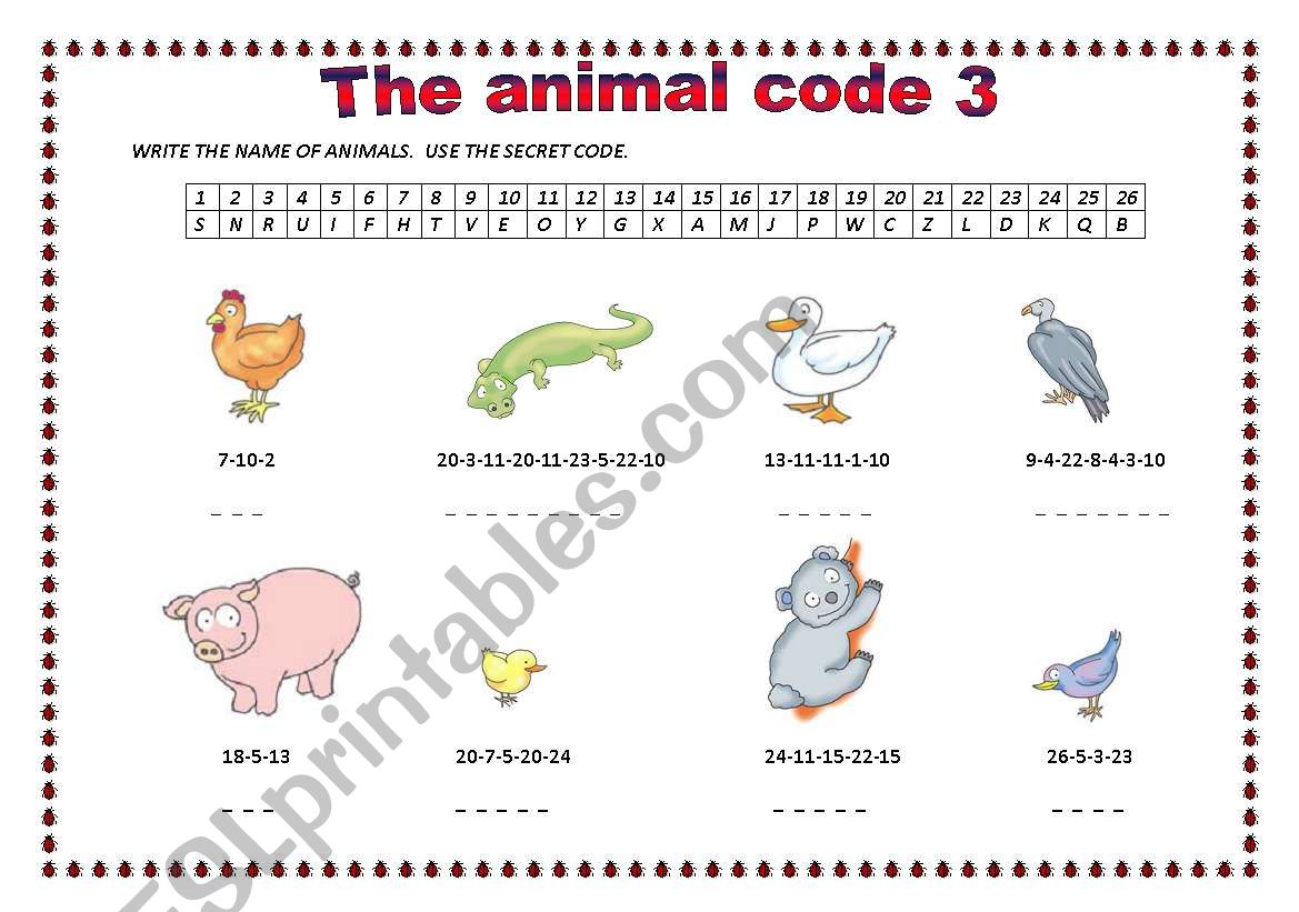 THE ANIMAL CODE 3 worksheet
