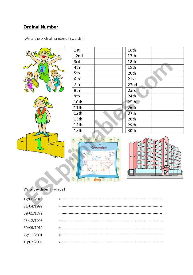 Ordinal Number worksheet