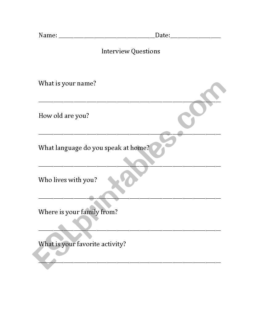 Beginner Interview worksheet