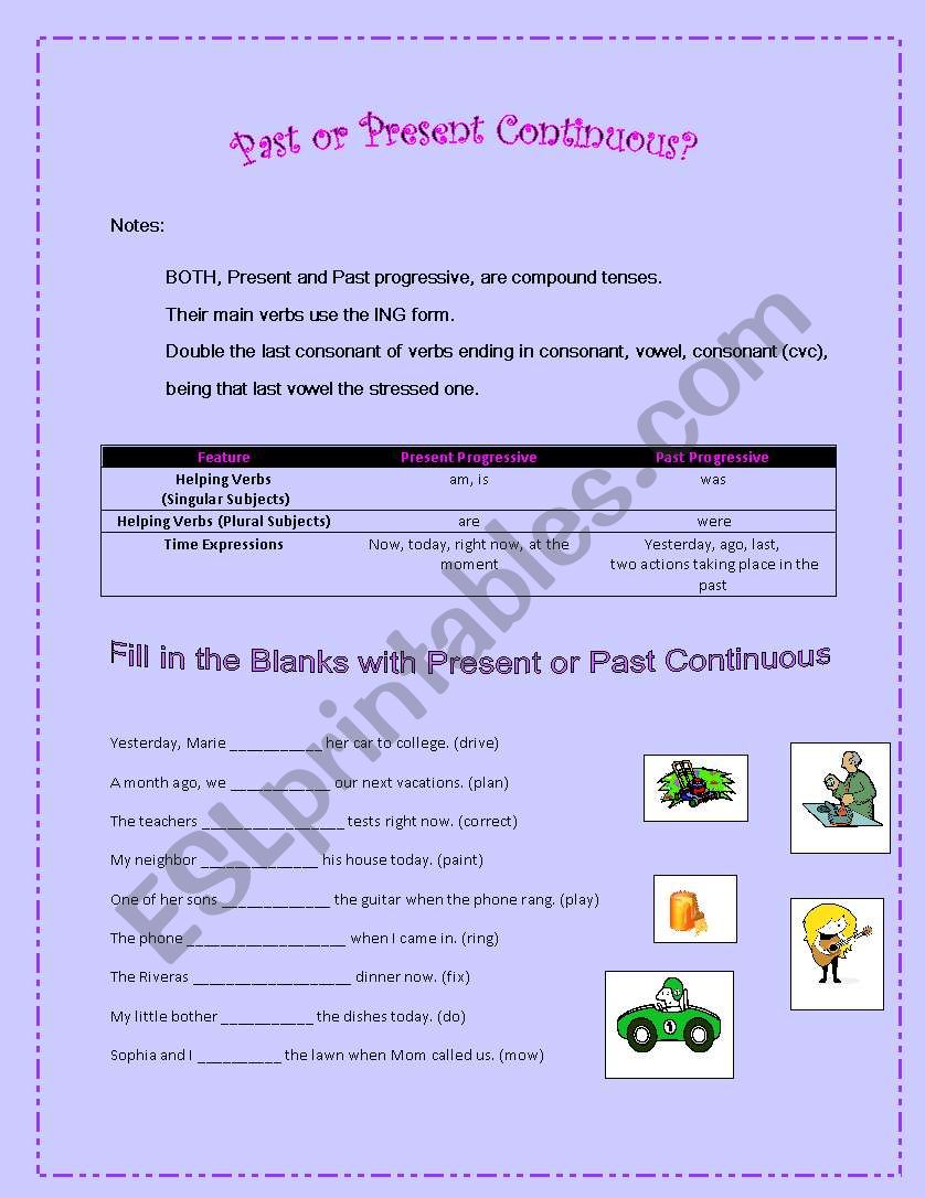 Past or Present Progressive worksheet