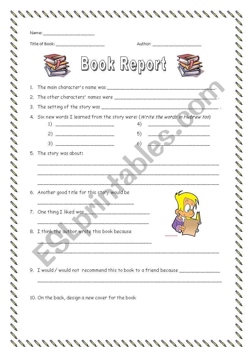 Book Report worksheet