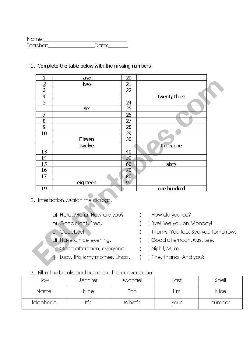 Revising Exercise worksheet