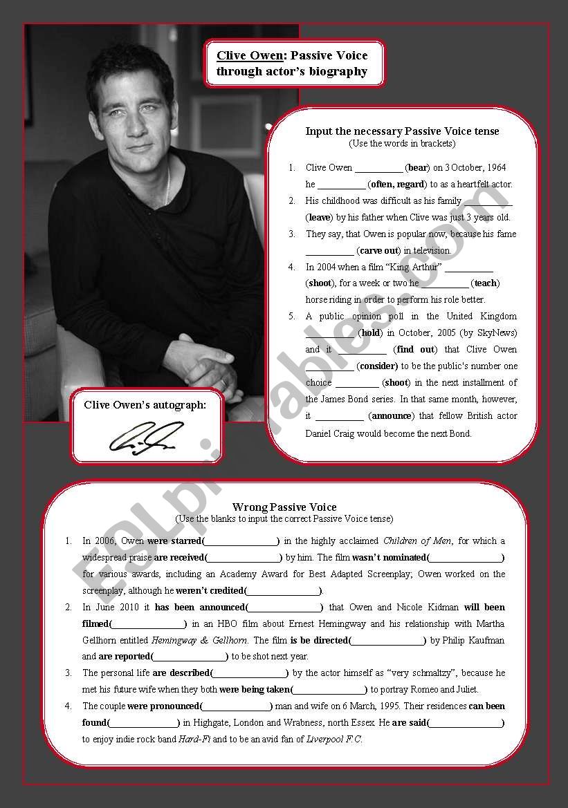 Clive Owen: Passive Voice through actor´s biography Clive Owen: Passive Voice through actor´s biography