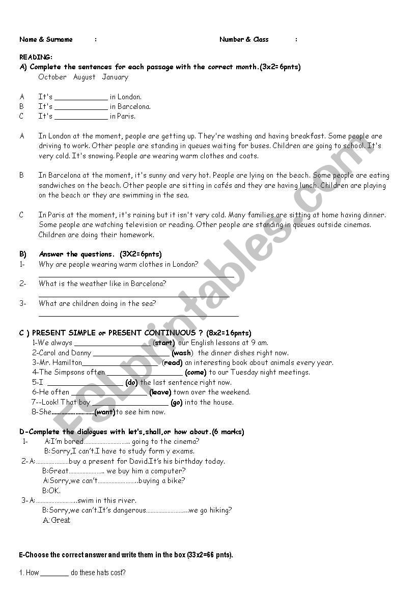 EXAM 1ST TERM 3RD worksheet