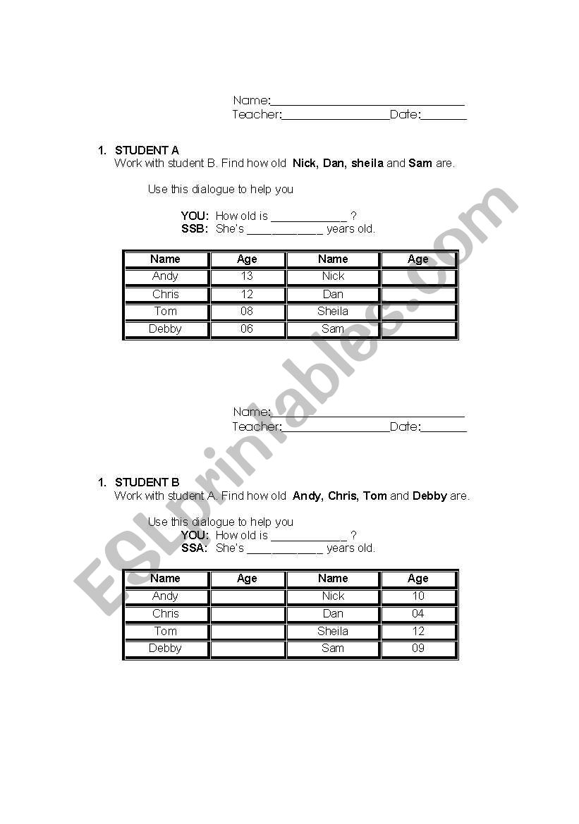 Age - Interaction worksheet