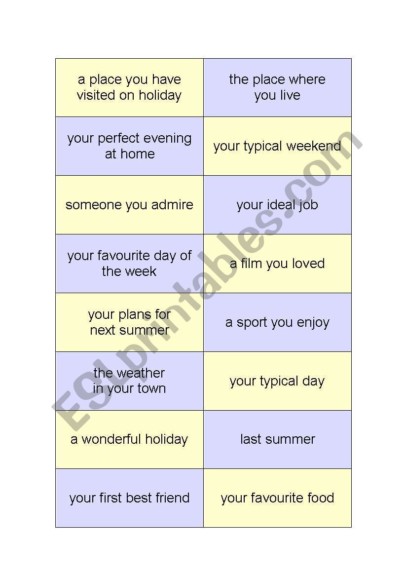 SPEAKING practice for A2 students - One minute topics