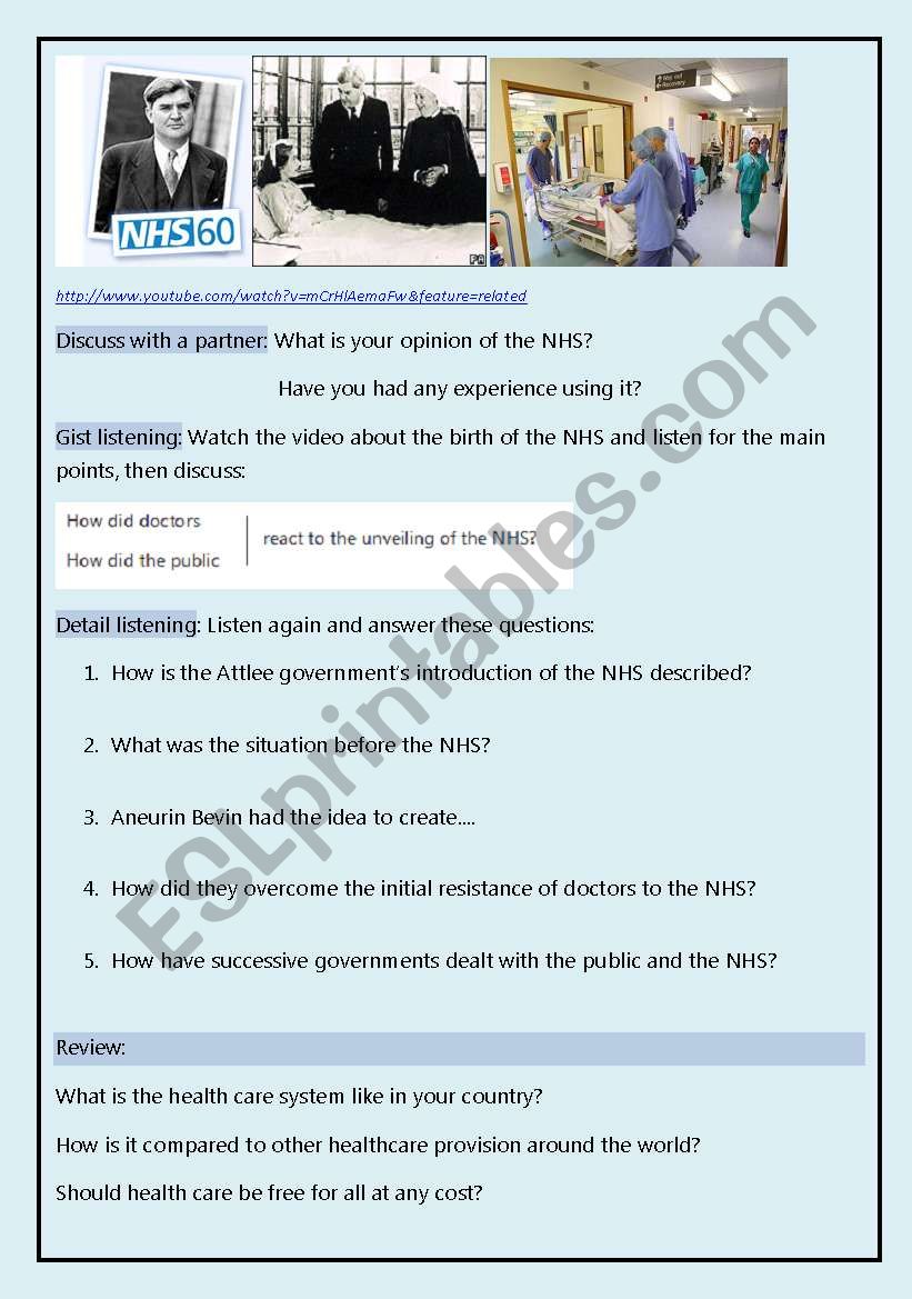 Birth of the NHS Video worksheet