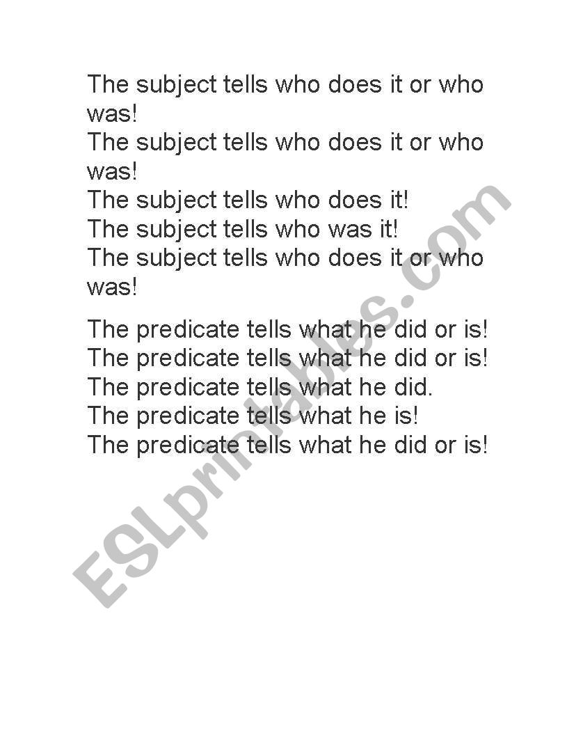 Subject and Predicate worksheet