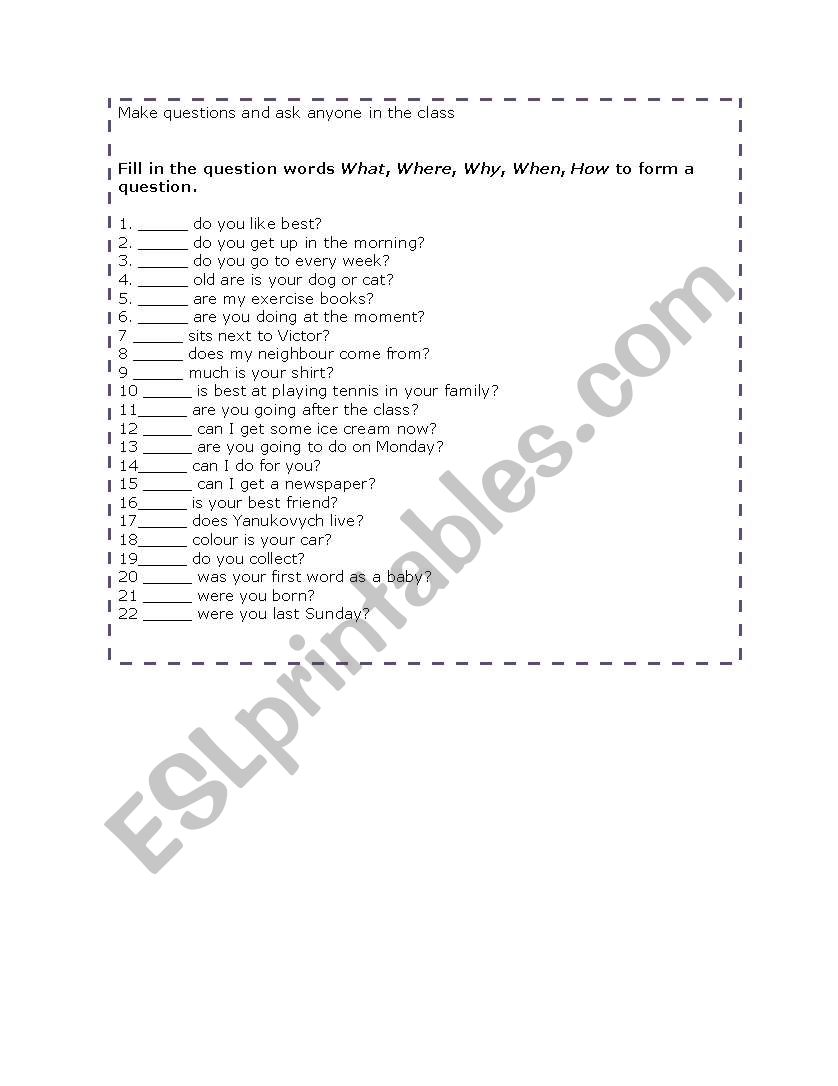 Wh questions worksheet