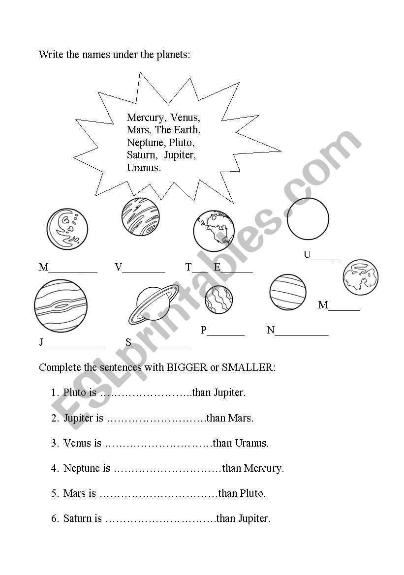 planets worksheet