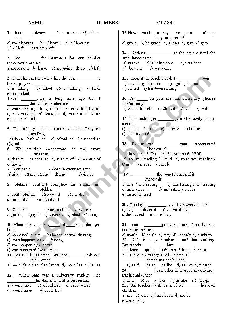 mixed test worksheet