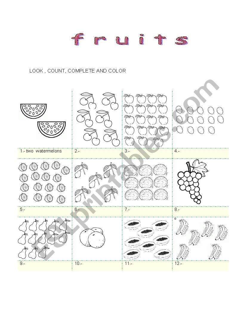 FRUITS worksheet