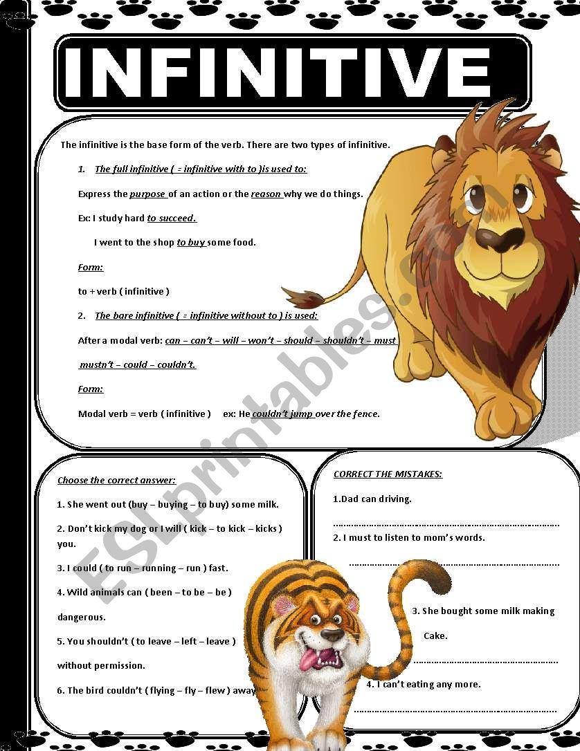 INFINITIVE worksheet