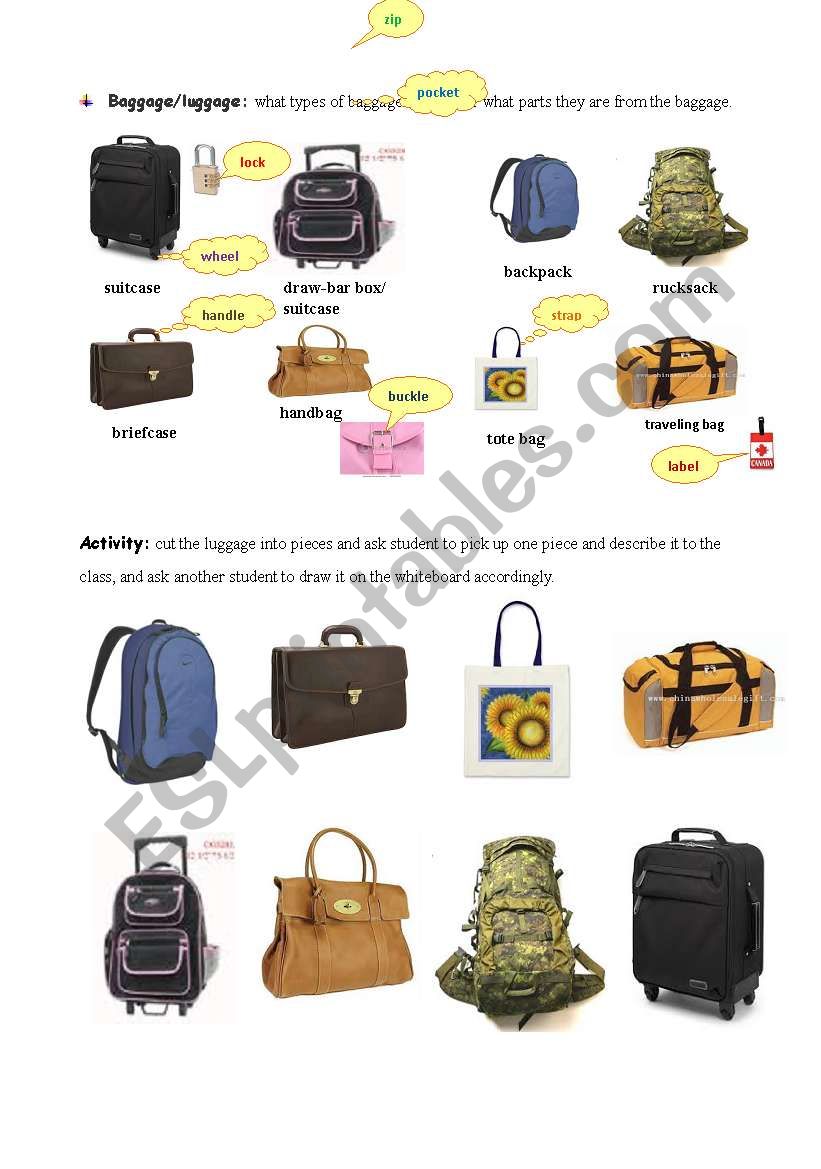 baggage/luggage worksheet