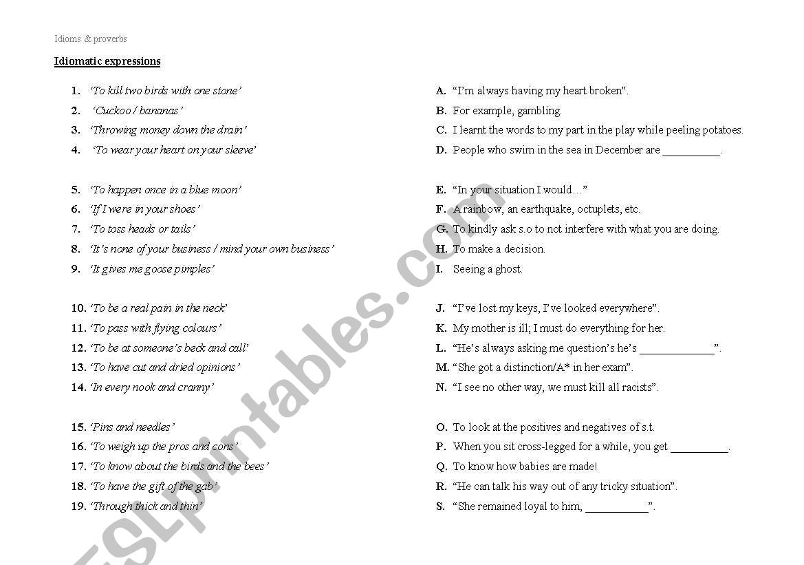 British idiom match! worksheet