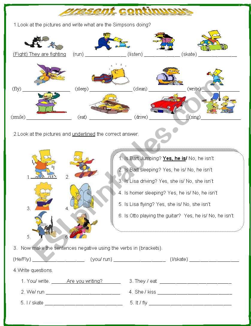 present continuous simpsons worksheet
