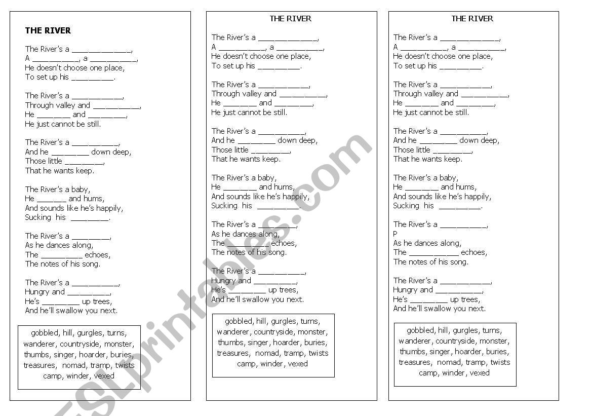 The River Poem Exercise worksheet