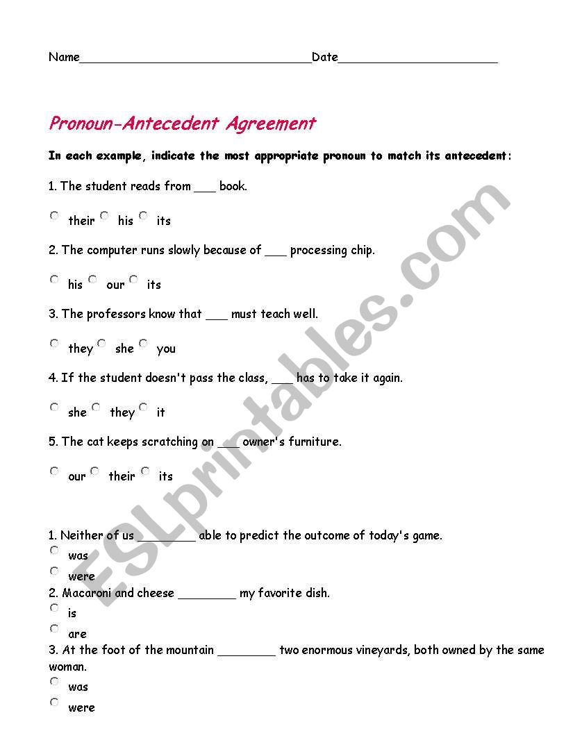 Pronoun and Antecedent Agreement