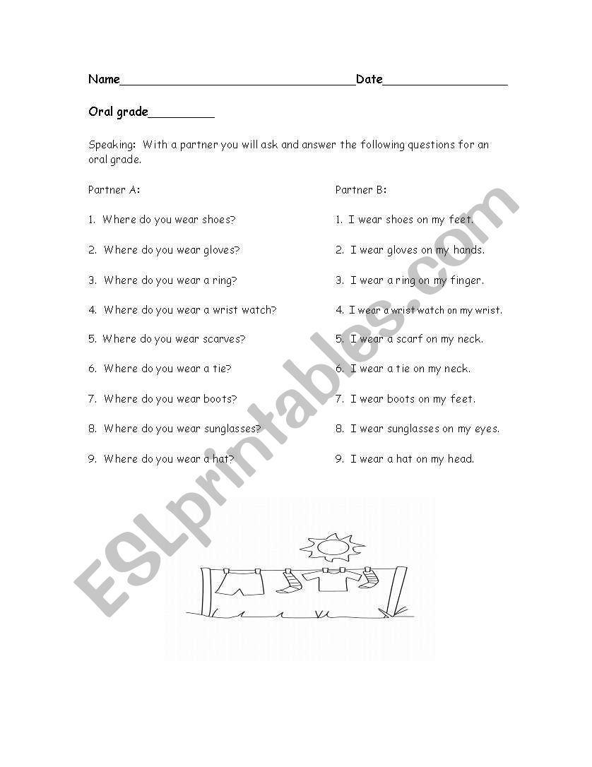 Where do you wear a hat? worksheet