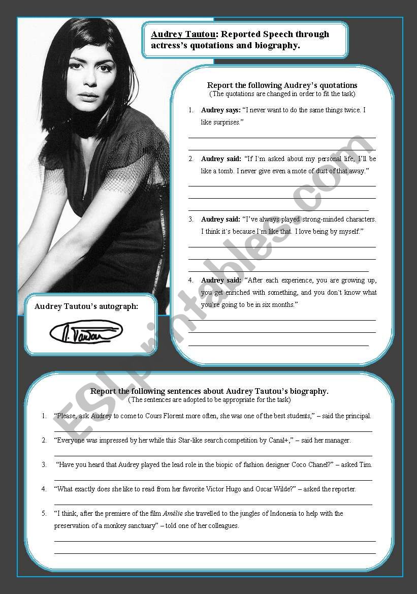 Audrey Tautou: Reported Speech through actress’s quotations and biography Audrey Tautou: Reported Speech through actress’s quotations and biography