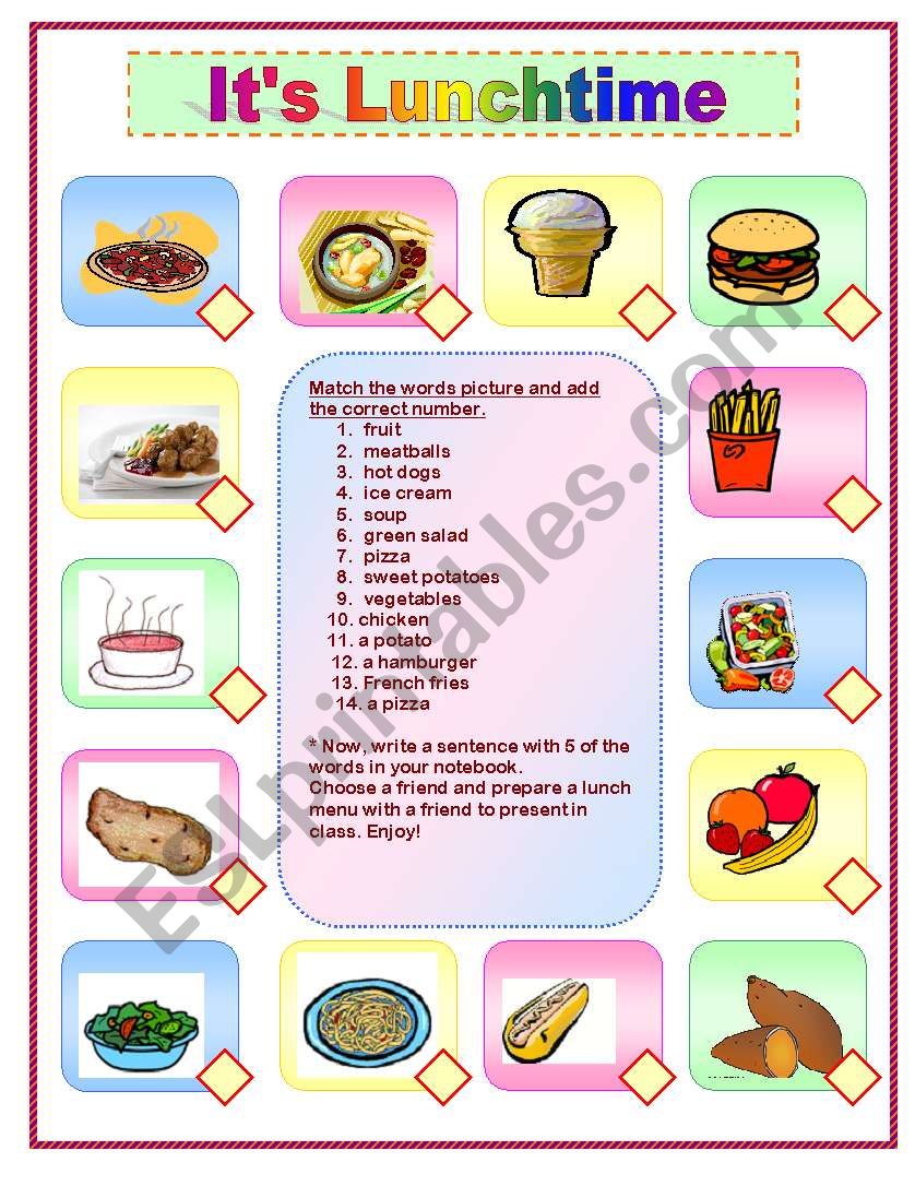 Its Lunchtime - Piictionary worksheet
