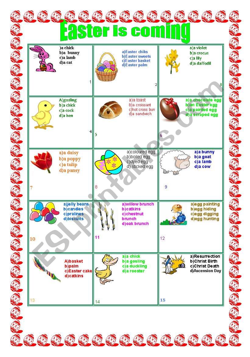 Easter picture test plus KEY worksheet