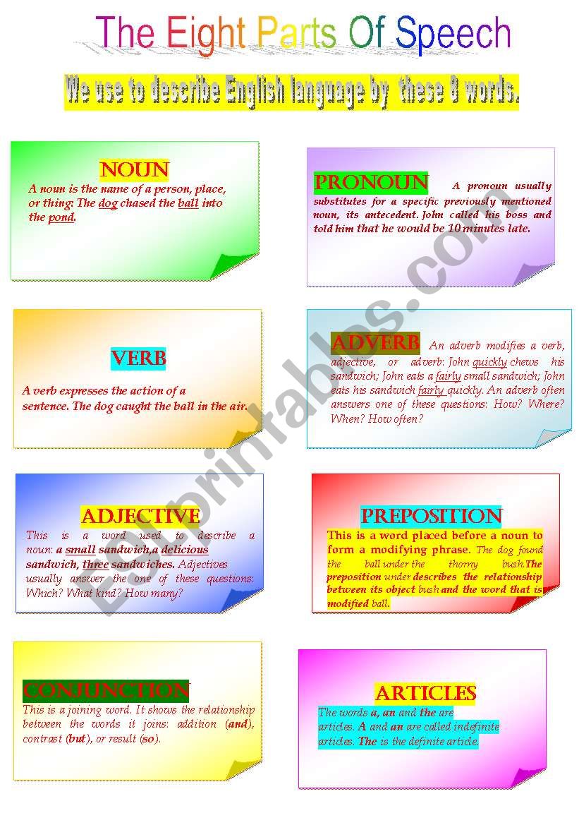 We use to describe English language by  these 8 words.