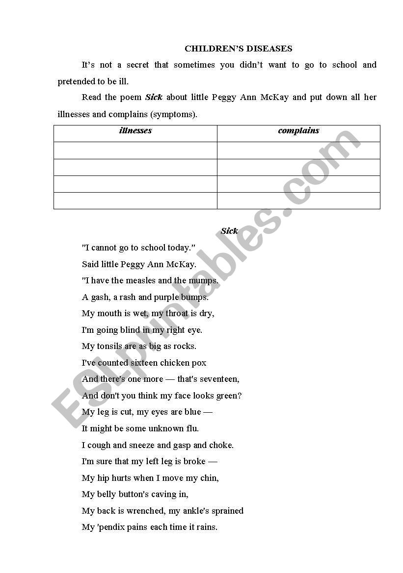 POEM ABOUT HEALTH worksheet