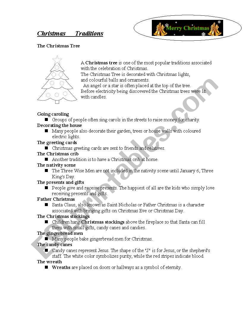 Christmas Traditions worksheet