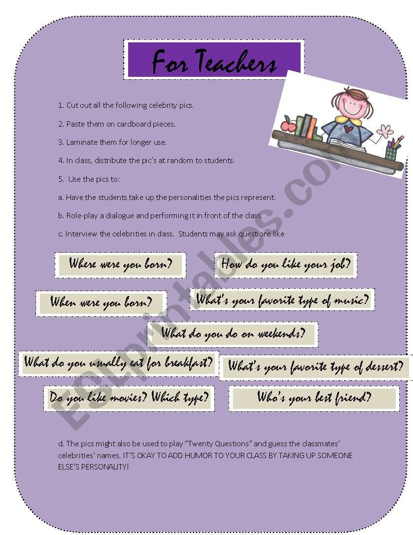 CelebritiesÂ´ personalities worksheet