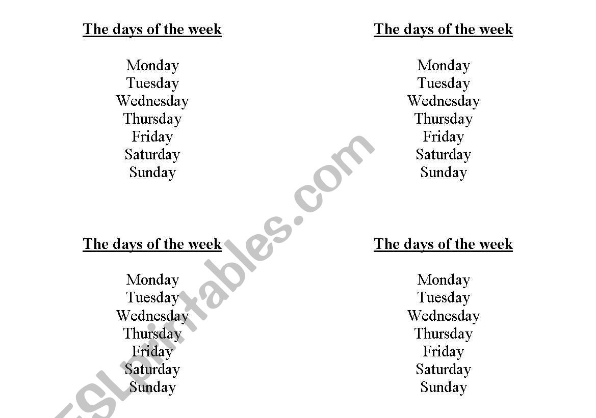 the days of the week worksheet