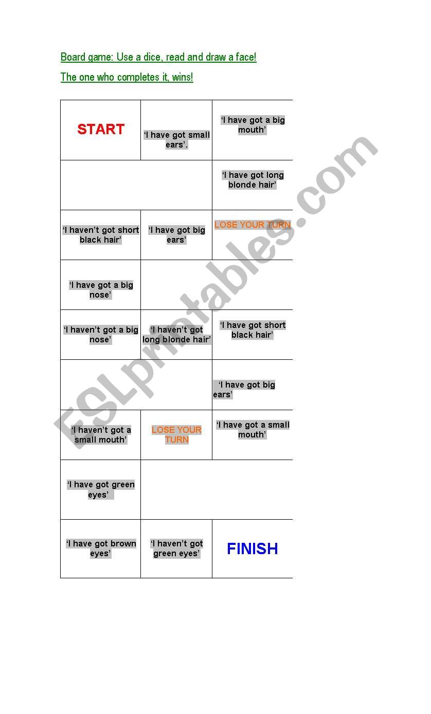 Board game- have got  worksheet