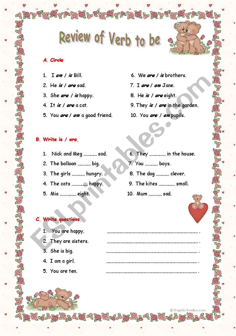 Review of Verb Be (2 pages) worksheet