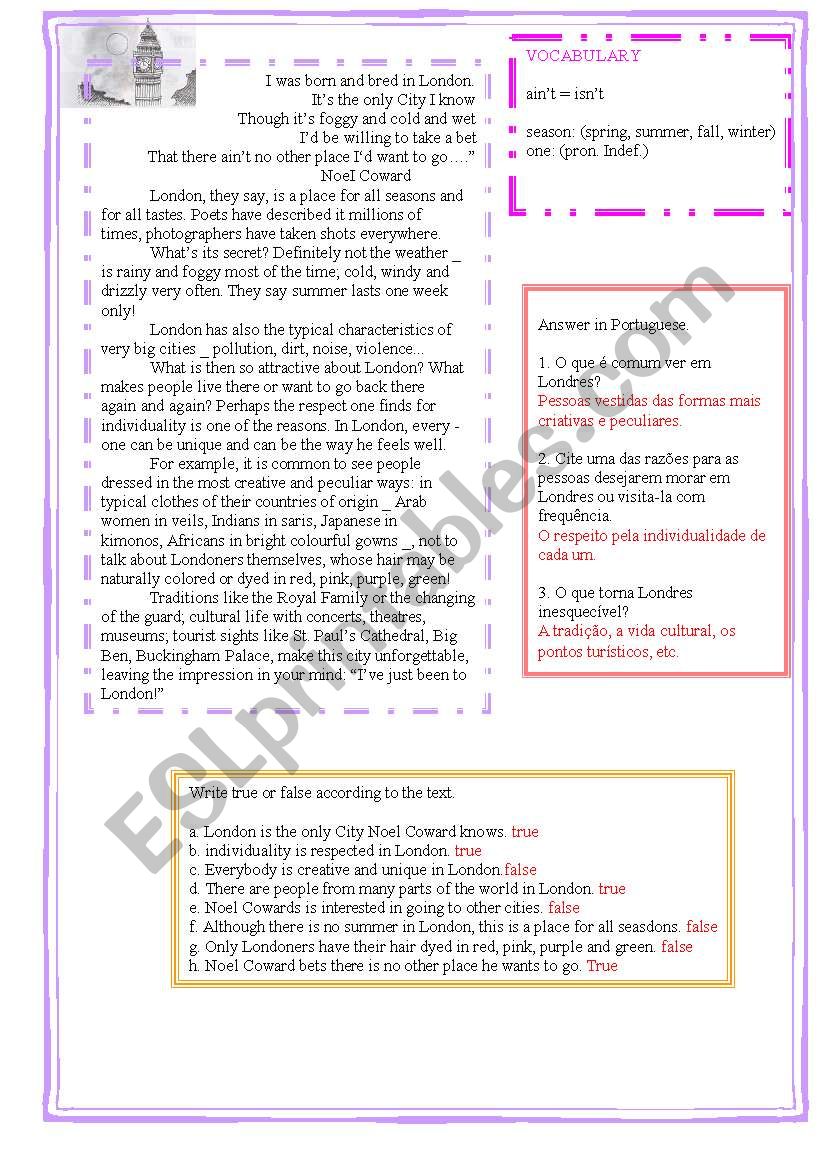 London worksheet
