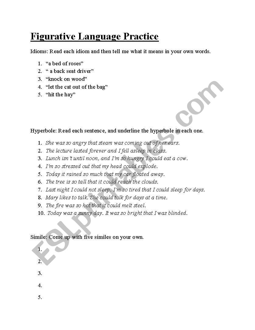 Figurative Language Practice worksheet