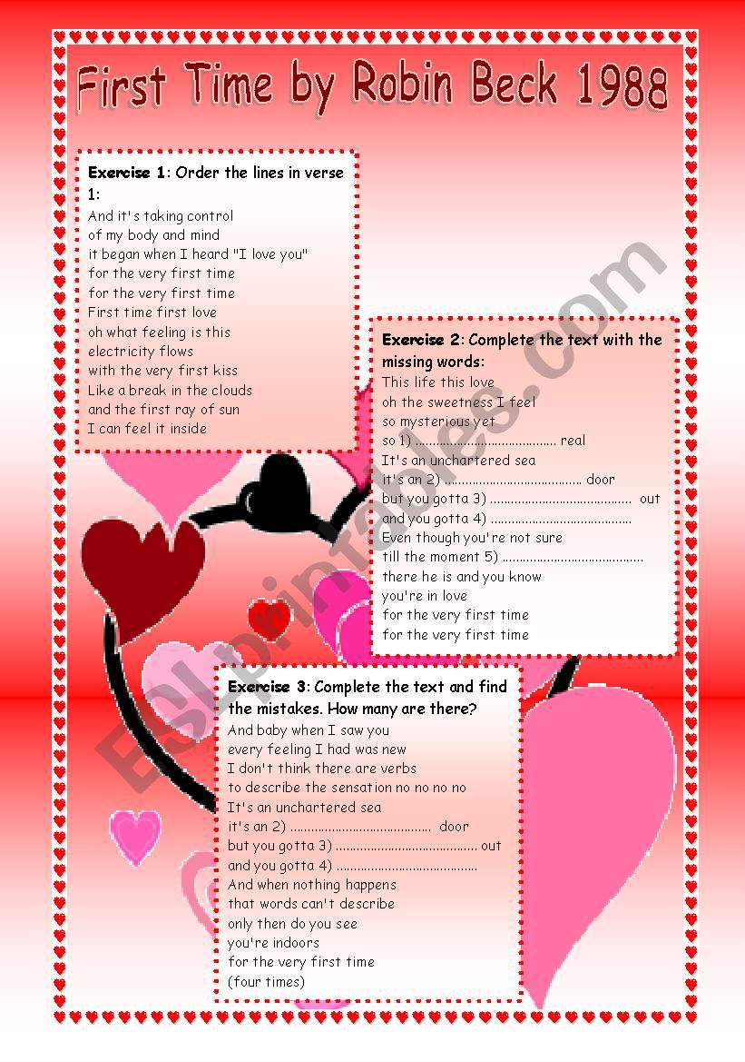 First Time By Robin Beck worksheet