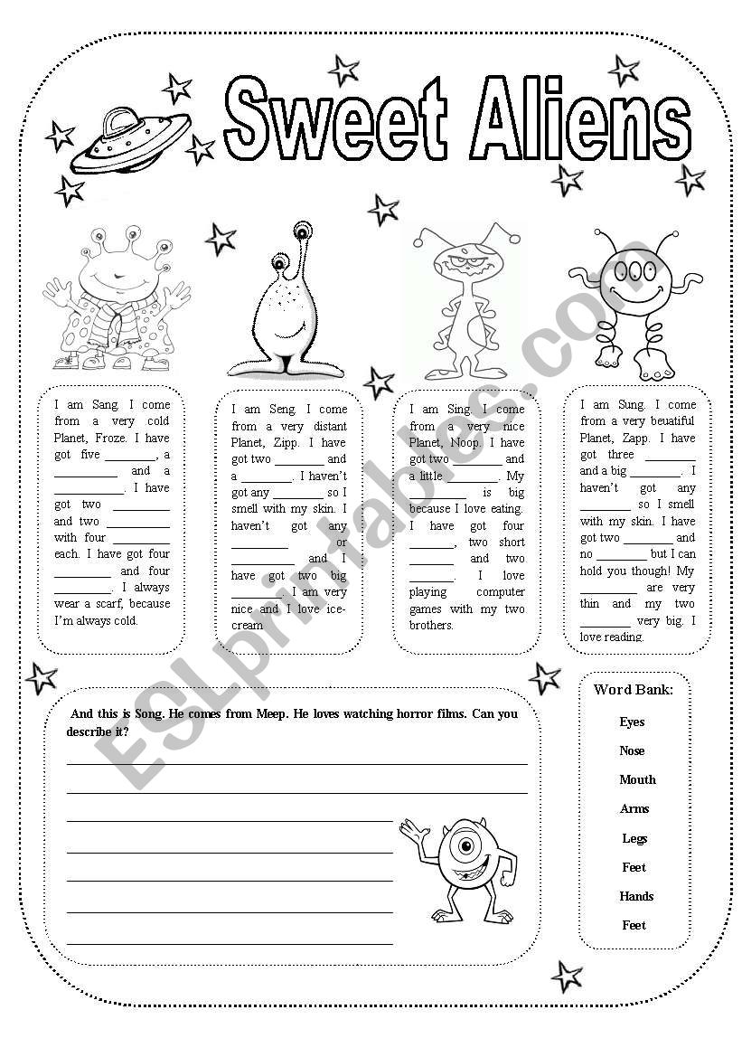 Sweet Aliens (body parts) worksheet