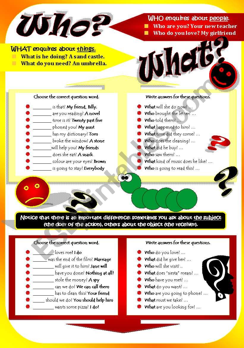 QUESTION WORDS: WHO & WHAT worksheet