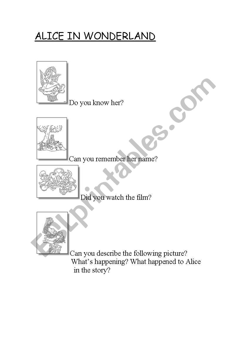 alice in wonderland worksheet