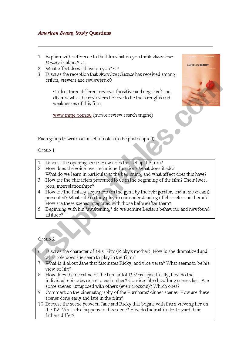 american beauty worksheet