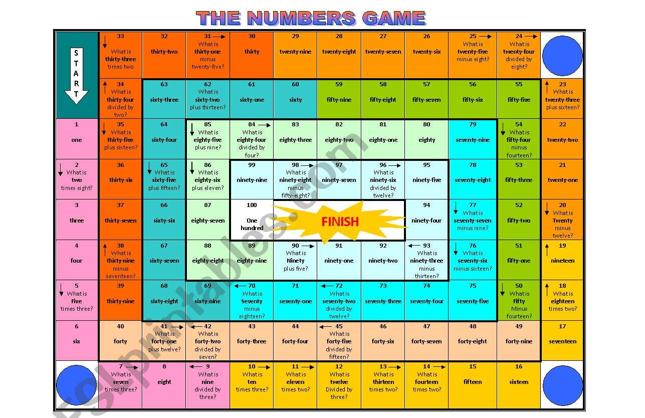 Numbers Game worksheet