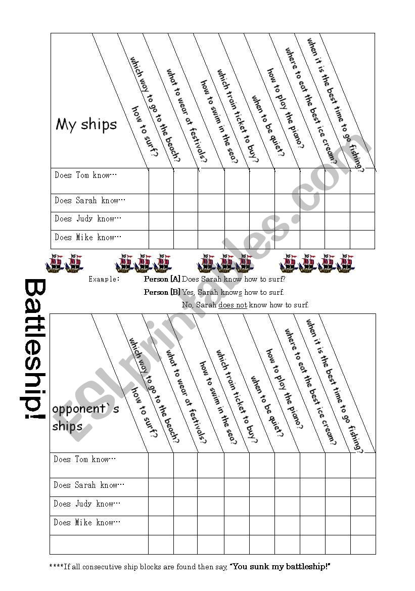 Battleship: Interrogatives worksheet