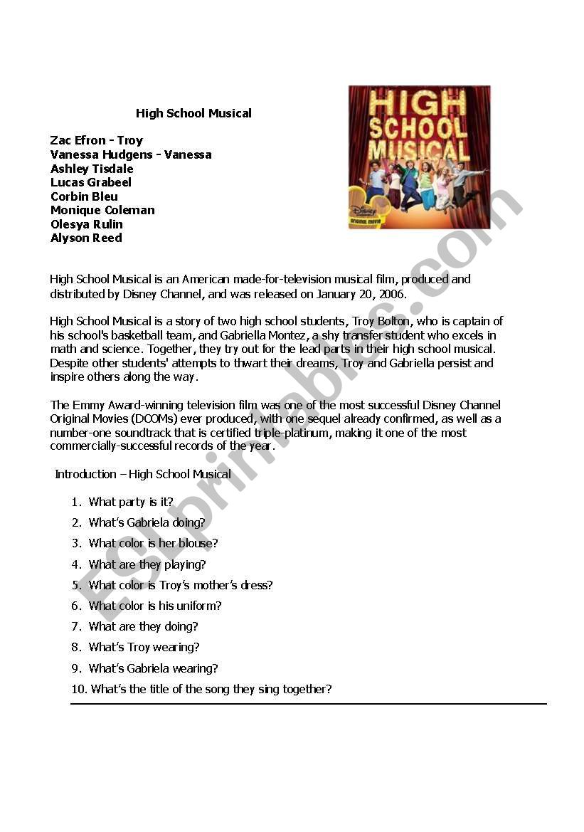 High School Musical worksheet