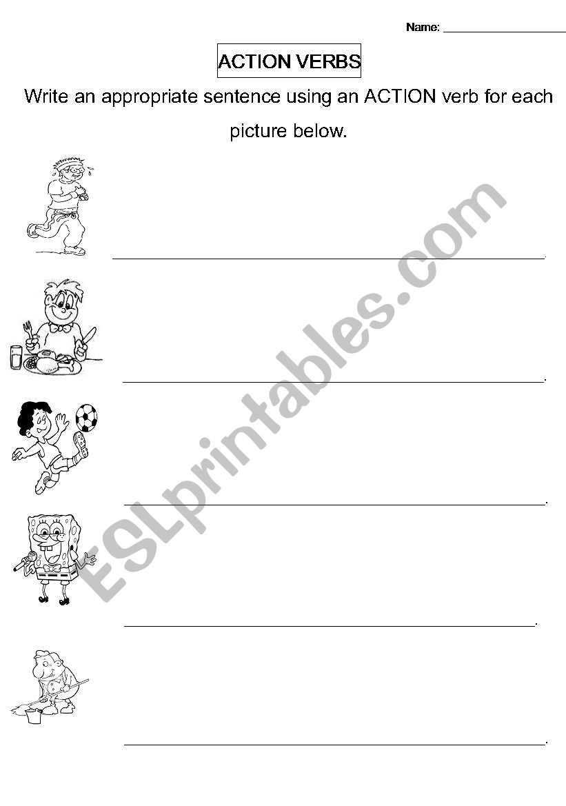 Action Verbs/ Writing worksheet